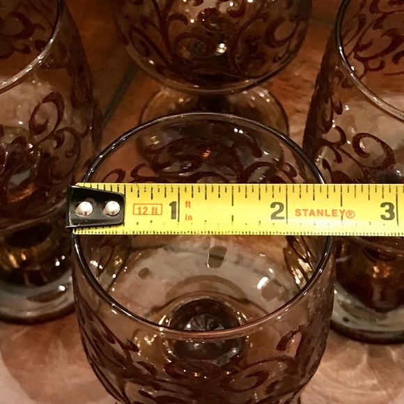 Vintage Libbey Glass Prado Tawny Brown Raised Scroll Wine Glass Set(4) USA 70's - Picture 4 of 8